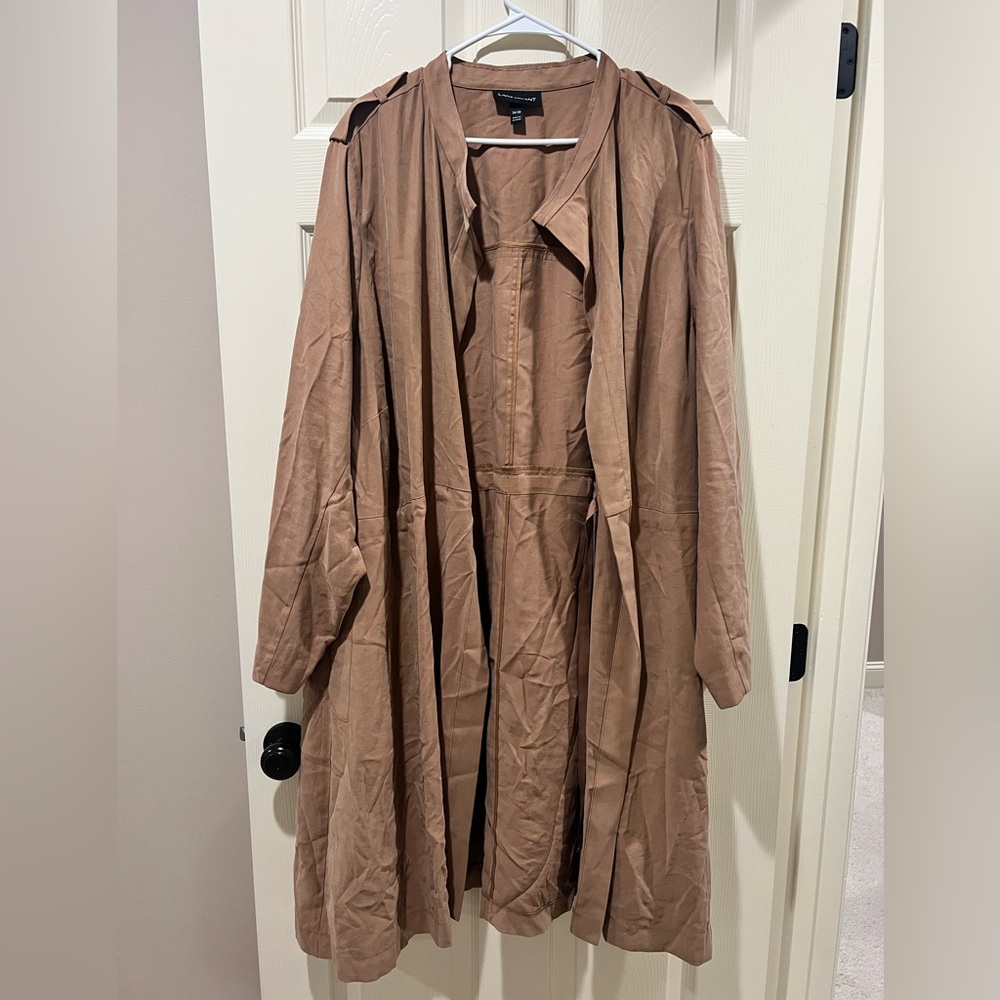 Lane Bryant Womens Plus Size 24/26 Khaki Jacket Trench Tan Open Front Light